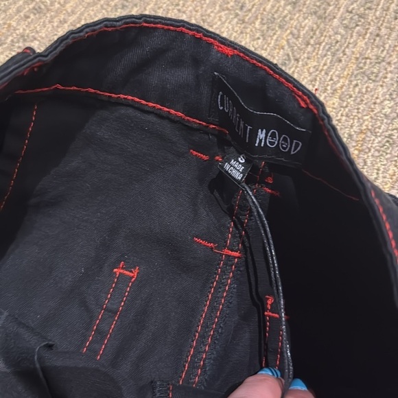 90s Rave Style Current Mood Black Red Baggy Wide leg cargo pants New punk sz S - Picture 11 of 15